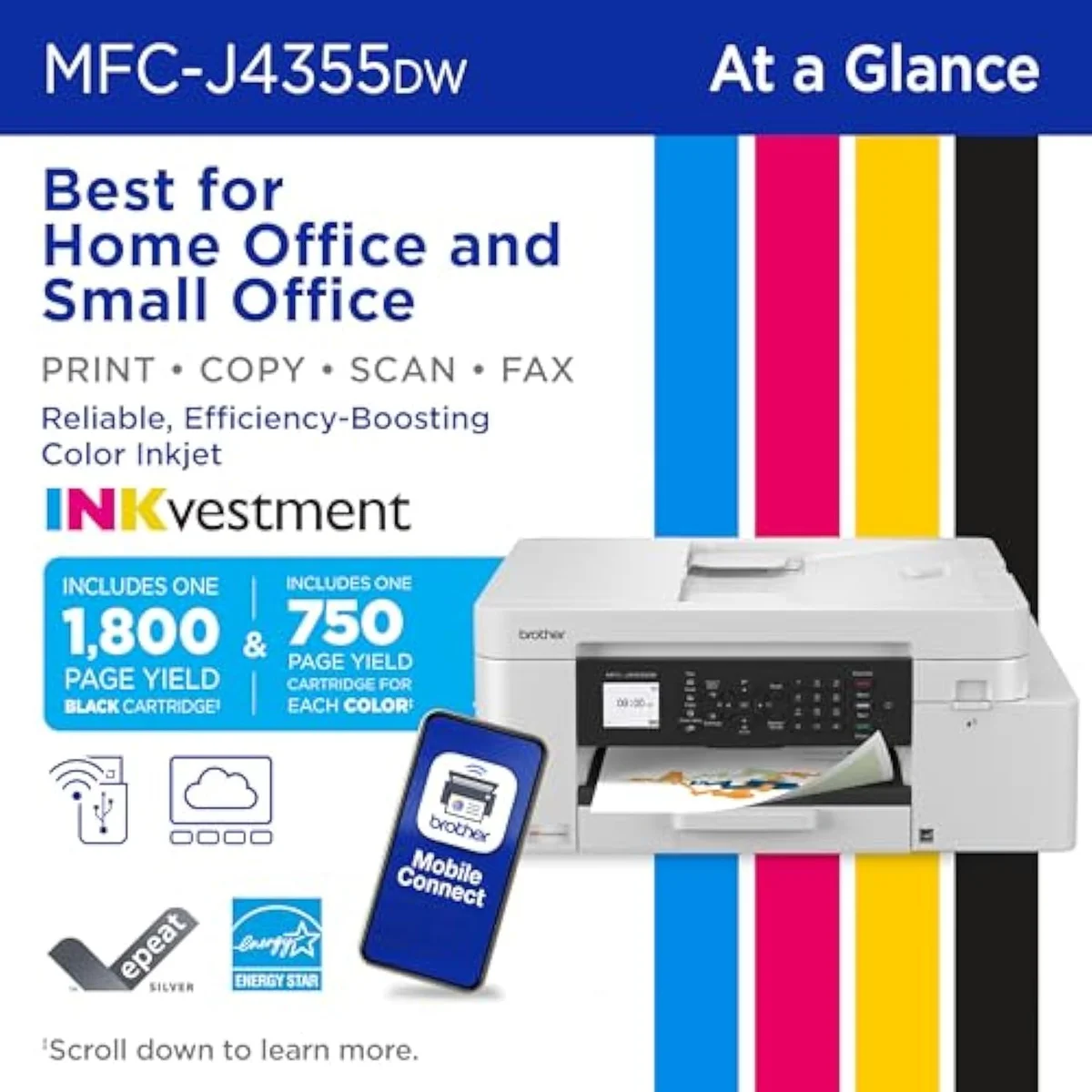 Brother INKvestment 4355 Wireless Color Inkjet All-in-One Printer with 1.8” C…
