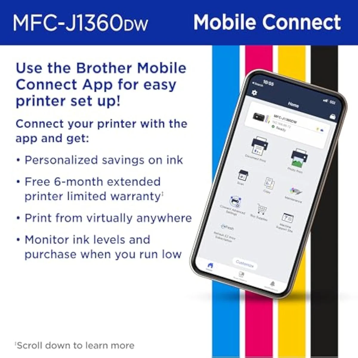 Brother Work Smart 1360 control panel and color display shown during use
