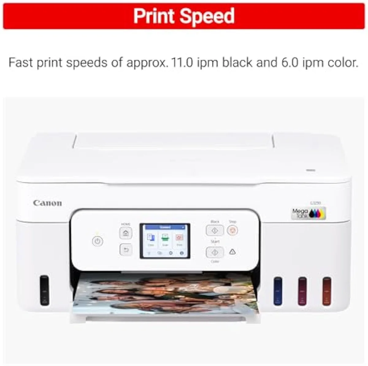 Canon MegaTank G3290 control panel and ink-tank windows shown during use
