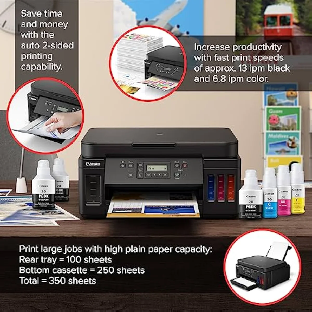 Canon PIXMA G6020 MegaTank refillable supertank all-in-one inkjet printer, front view