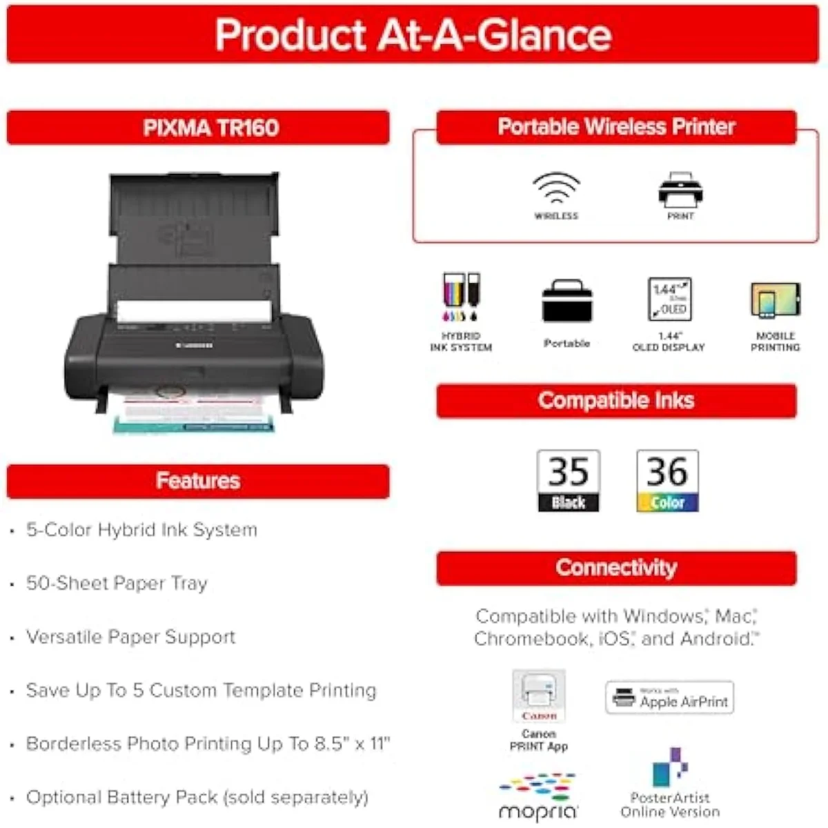 Canon PIXMA TR160 Wireless Portable Printer