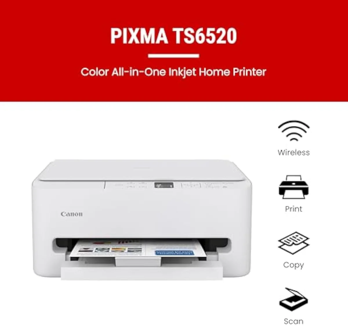 Canon PIXMA TS6520, our best budget all-in-one inkjet printer, front view