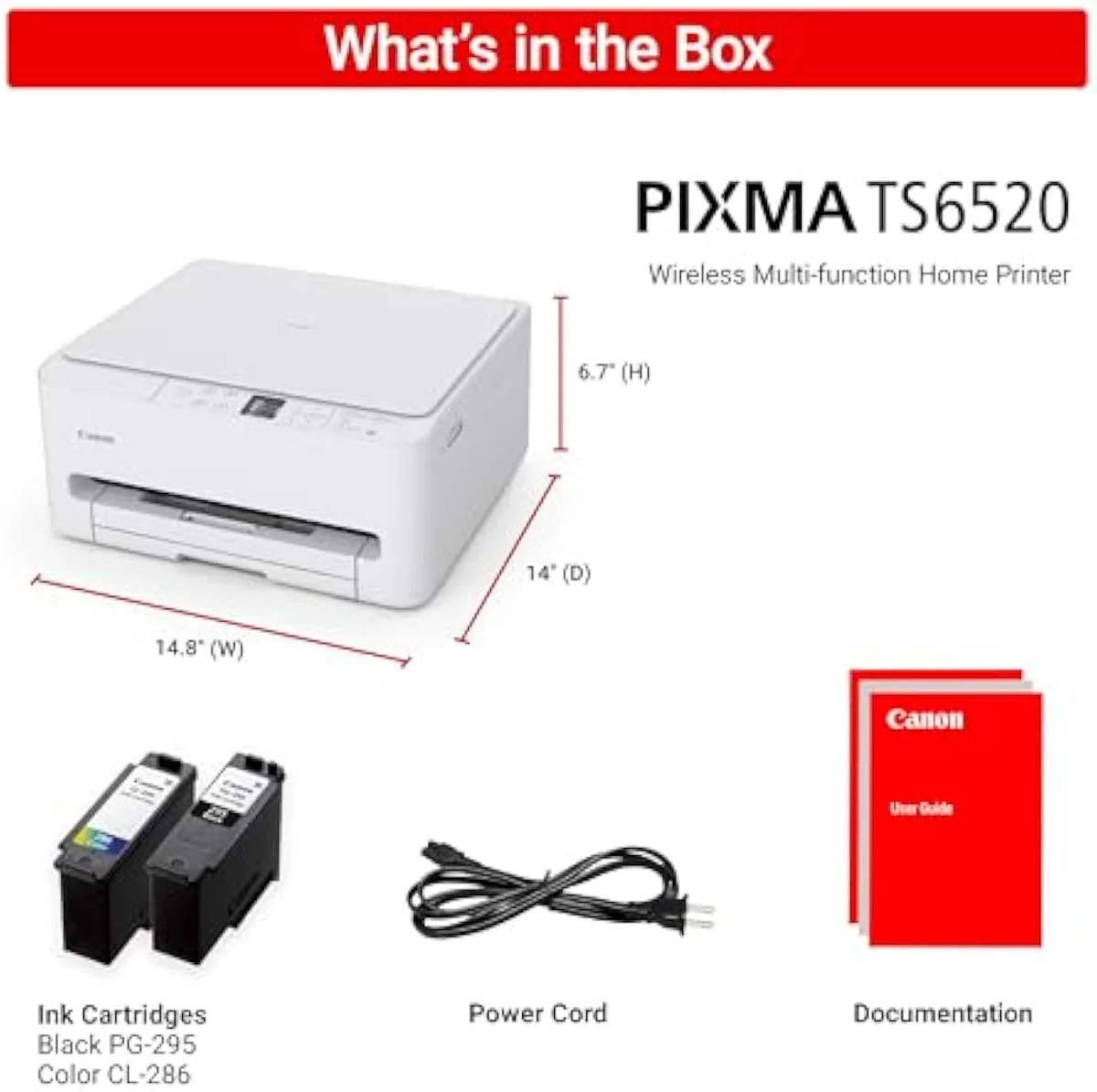 Canon PIXMA TS6520 shown from the front with the paper tray and control panel visible