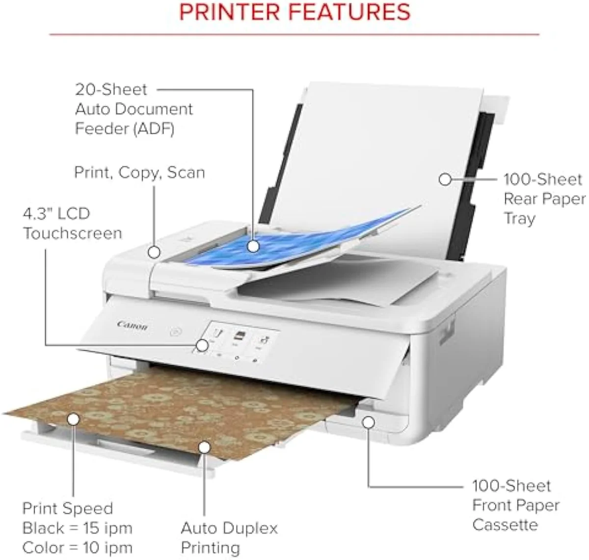 Canon PIXMA TS9521Ca, the craft-and-photo pick that takes 12x12 and 11x17 stock, front view