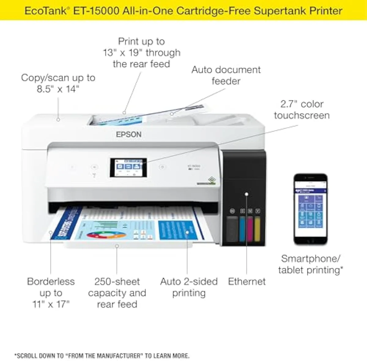 Epson EcoTank ET-15000 wide-format document office all-in-one printer, angled view