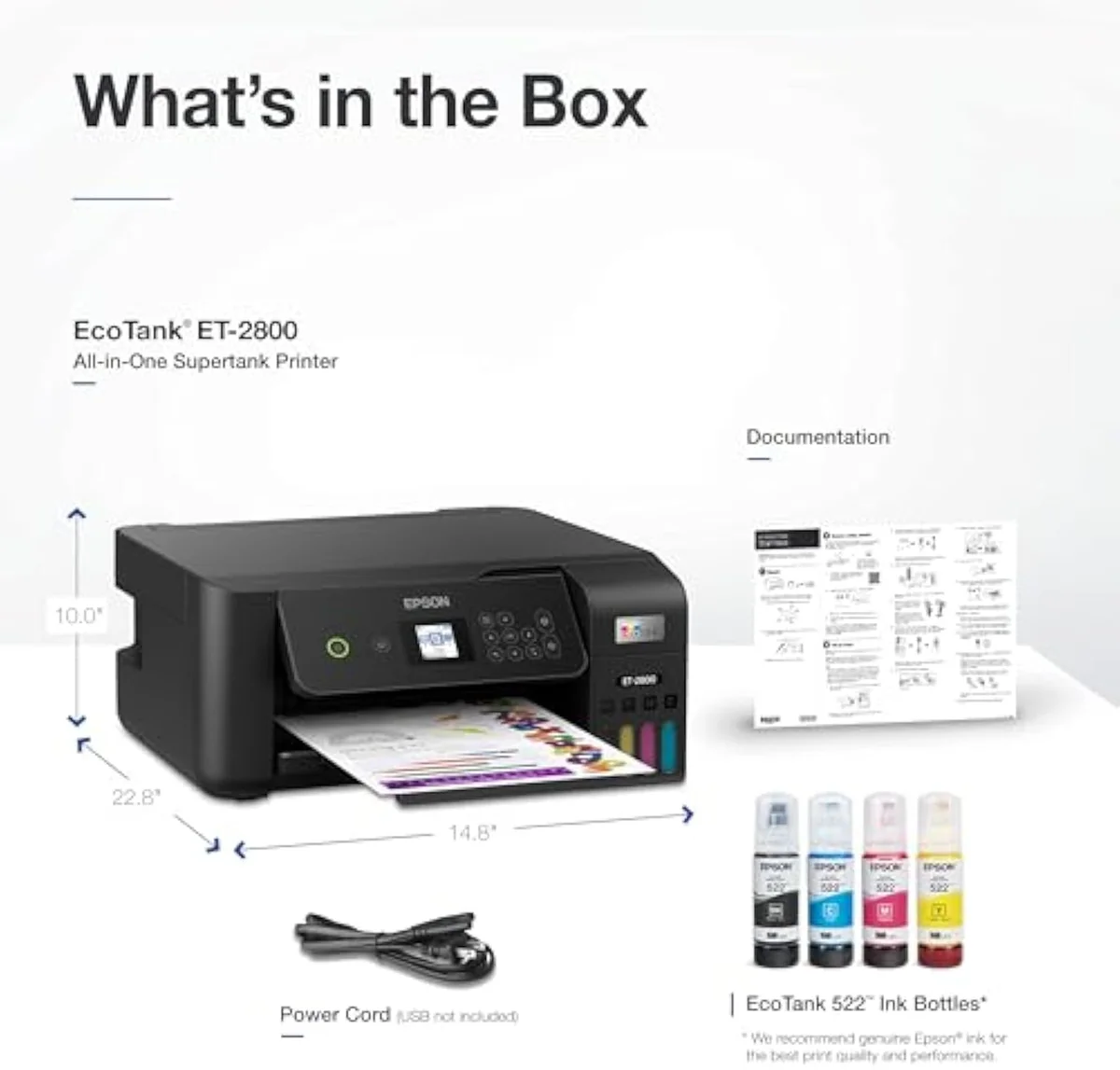 Epson EcoTank ET-2800 supertank all-in-one printer with the refillable ink tanks, alternate view