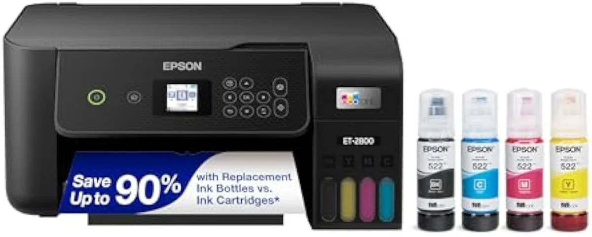 Epson EcoTank ET-2800 refillable cartridge-free supertank all-in-one wireless inkjet printer with front ink reservoirs