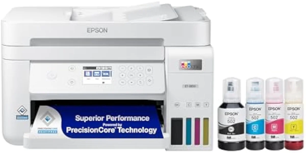 Epson EcoTank ET-3850 shown from the front with the document feeder visible
