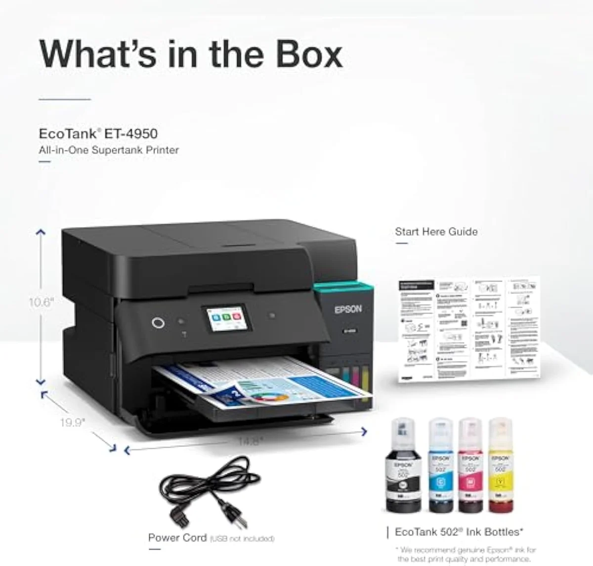 Epson EcoTank ET-4950 office supertank all-in-one, alternate view showing the touchscreen and output tray
