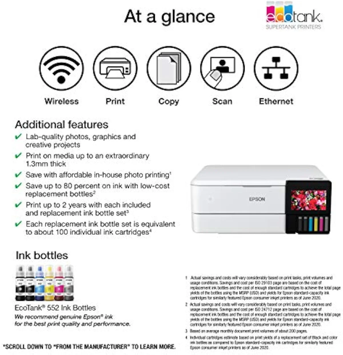 Epson EcoTank Photo ET-8500 touchscreen control panel shown during use