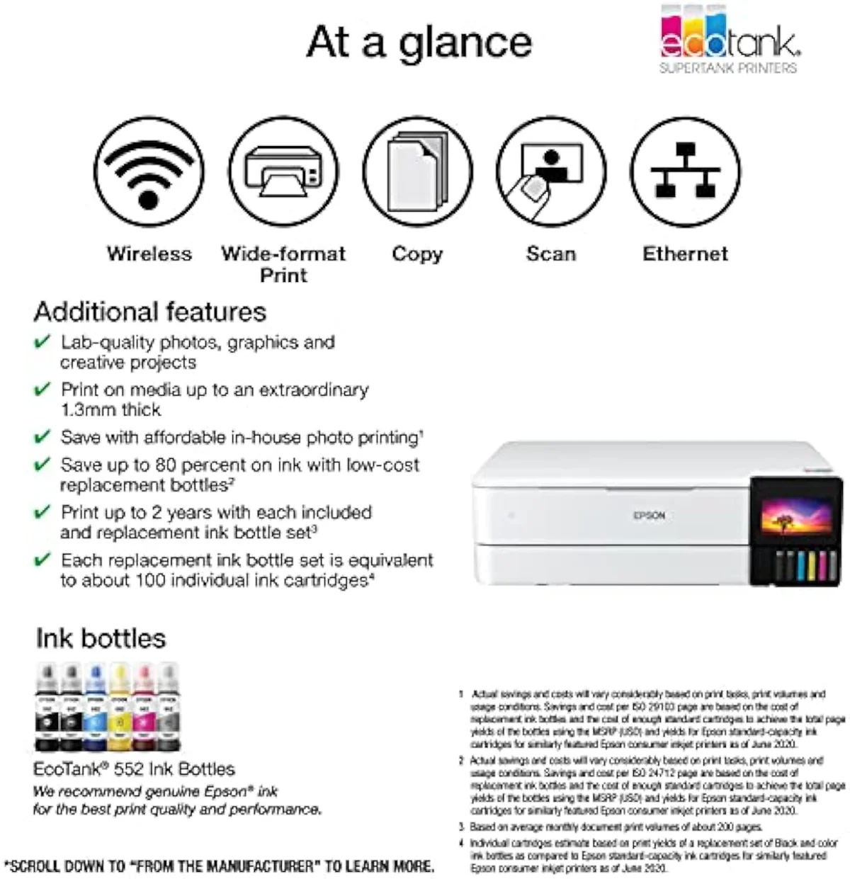 Epson EcoTank Photo ET-8550 wide-format photo supertank printer, top-down view
