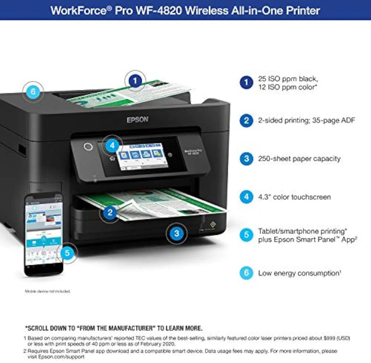 Epson® Workforce® Pro WF-4820 Wireless Color Inkjet All-In-One Printer — runner-up pick