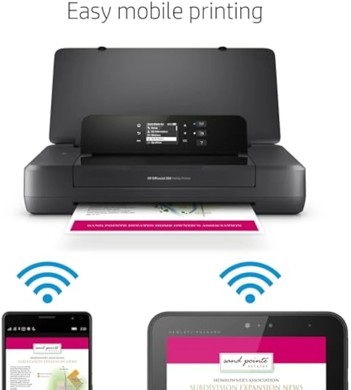HP OfficeJet 200 wireless mobile printer compact body, side profile