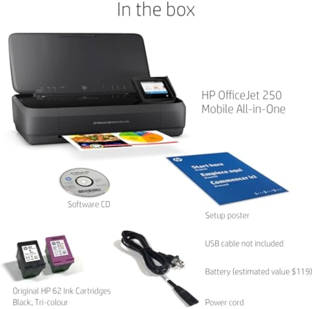 HP OfficeJet 250 portable battery printer body, angled view