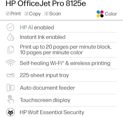 HP OfficeJet Pro 8125e Wireless All-in-One Color Inkjet Printer - view 2