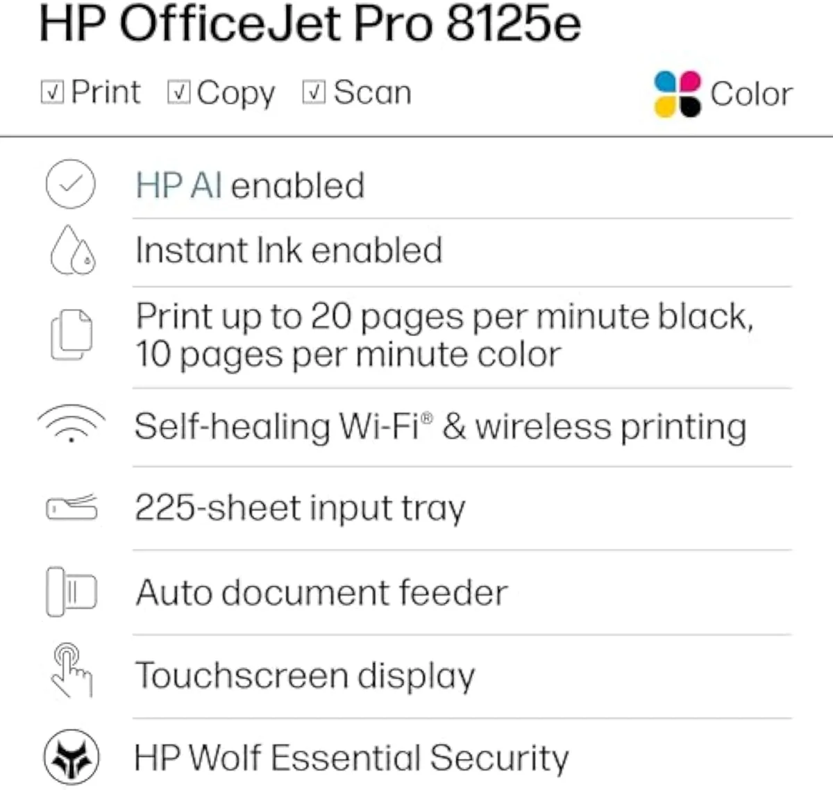 HP OfficeJet Pro 8125e Wireless All-in-One Color Inkjet Printer rear view