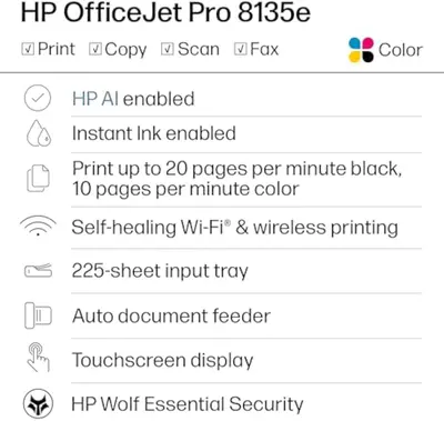 HP OfficeJet Pro 8135e Wireless All-in-One Color Inkjet Printer - view 2