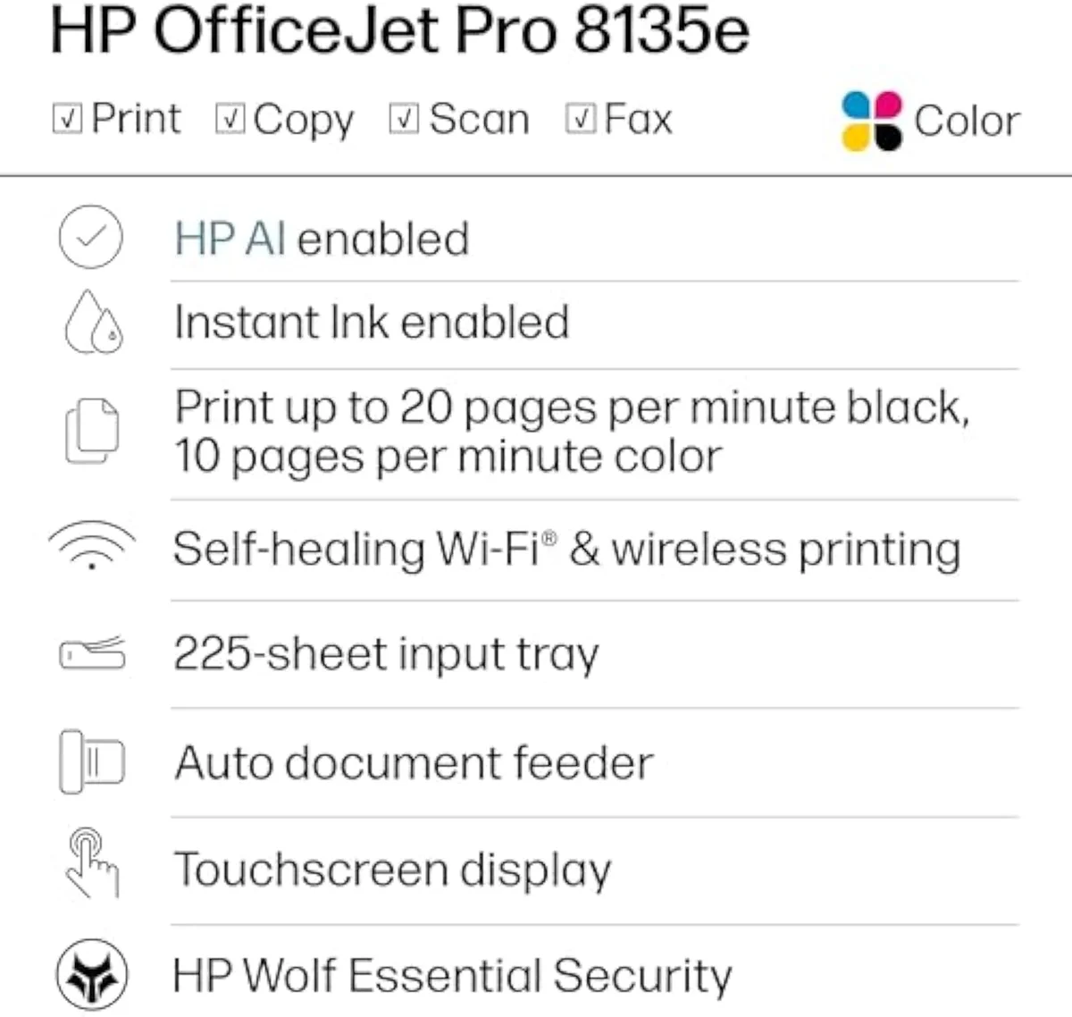 HP OfficeJet Pro 8135e Wireless All-in-One Color Inkjet Printer rear view