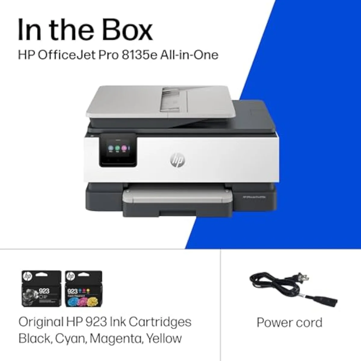 HP OfficeJet Pro 8135e all-in-one printer shown at a three-quarter angle