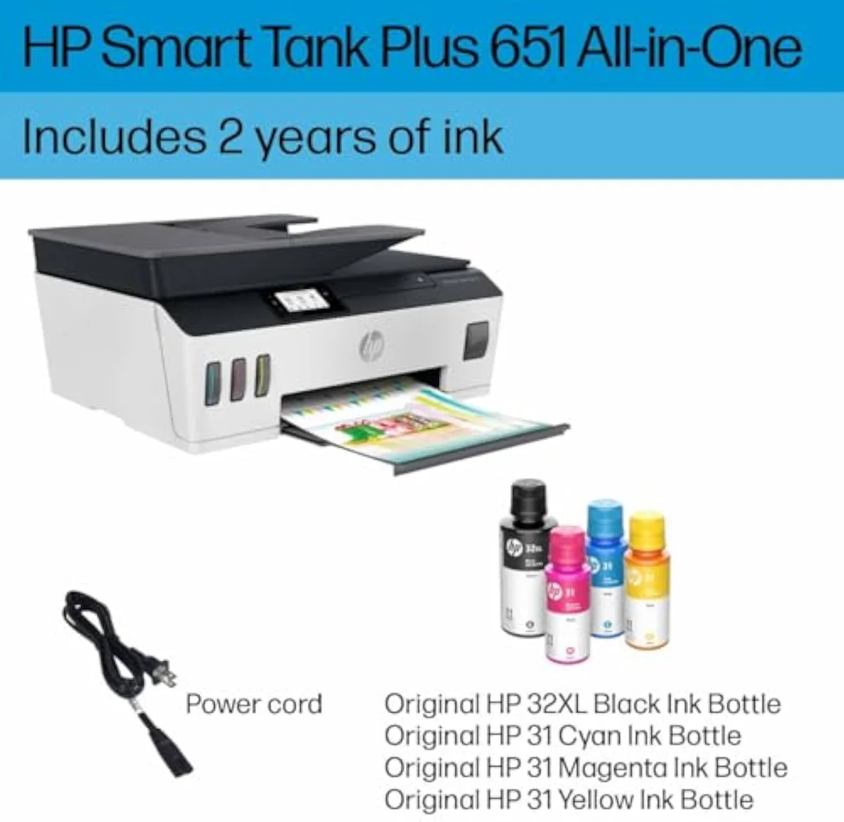 HP Smart Tank Plus 651 printer ink bottle refilling a reservoir, mess-free drain refill